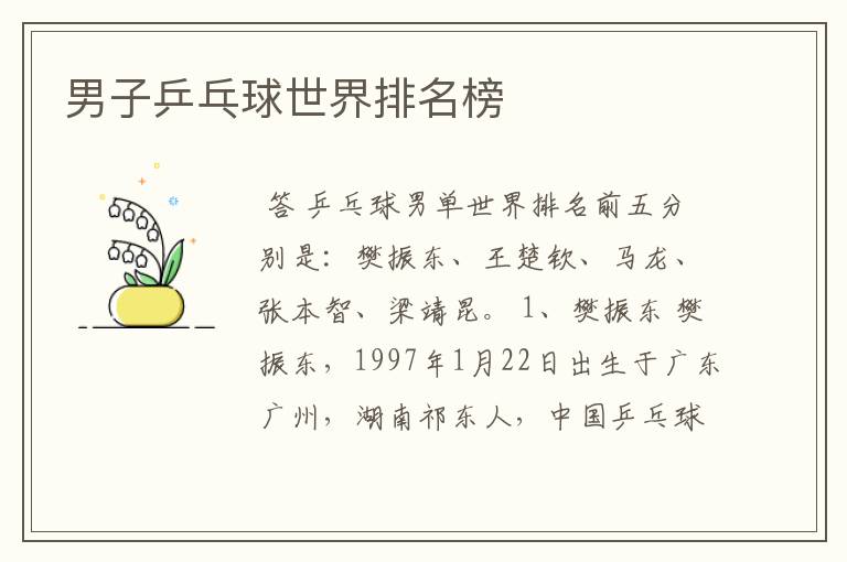男子乒乓球世界排名榜