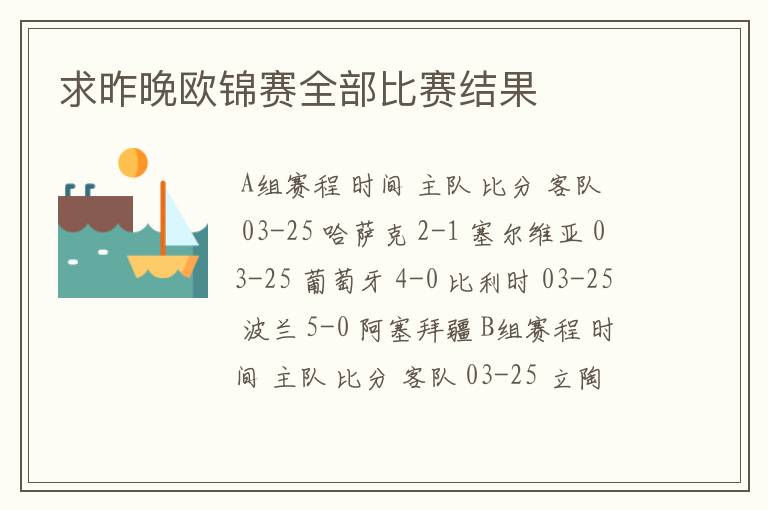 求昨晚欧锦赛全部比赛结果