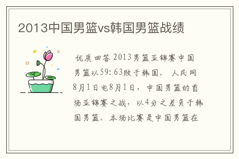 2013中国男篮vs韩国男篮战绩