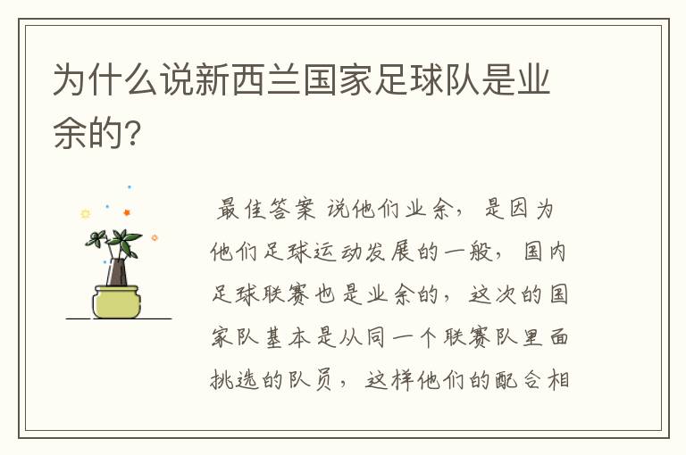 为什么说新西兰国家足球队是业余的?