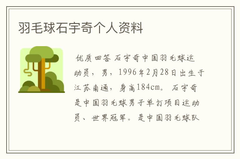 羽毛球石宇奇个人资料