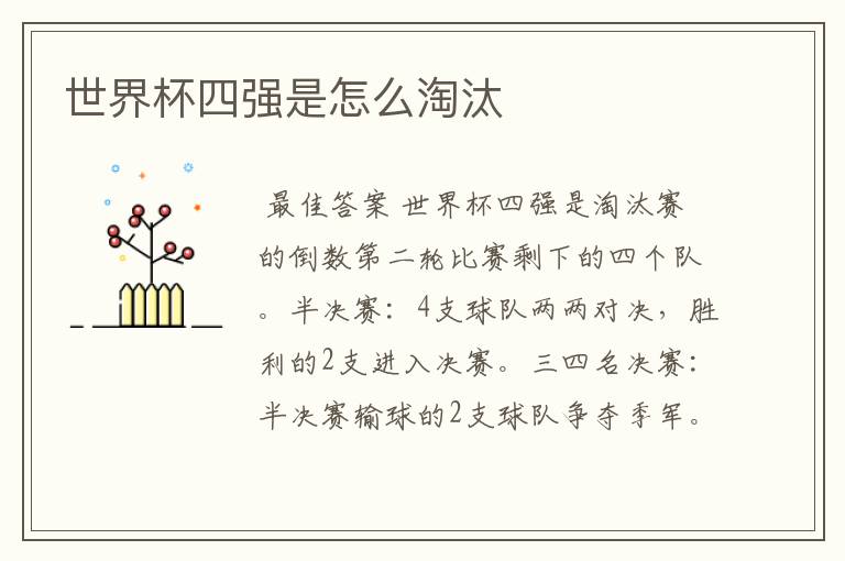 世界杯四强是怎么淘汰