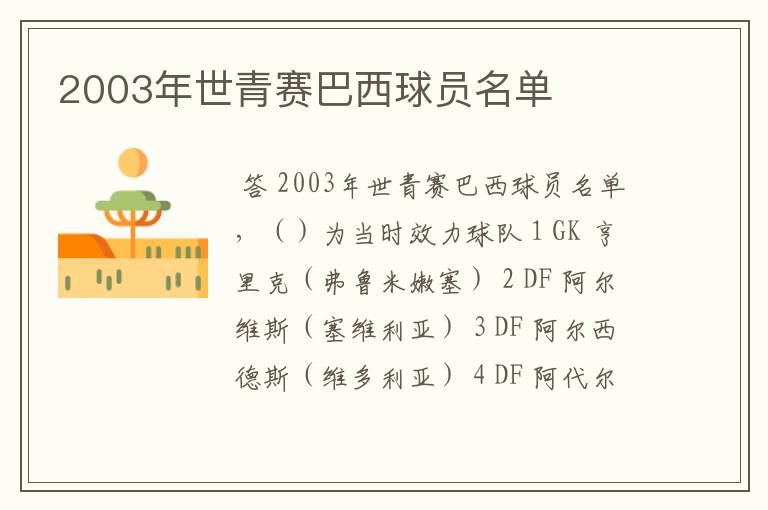 2003年世青赛巴西球员名单