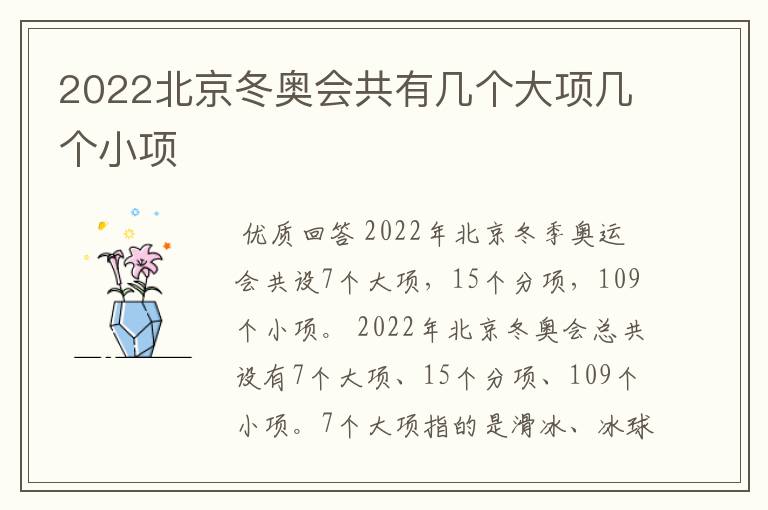 2022北京冬奥会共有几个大项几个小项