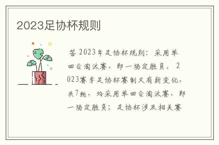 2023足协杯规则