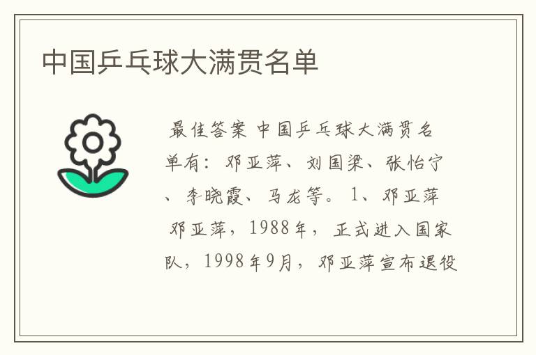 中国乒乓球大满贯名单