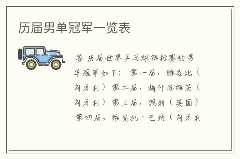 历届男单冠军一览表