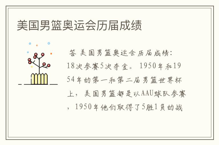 美国男篮奥运会历届成绩