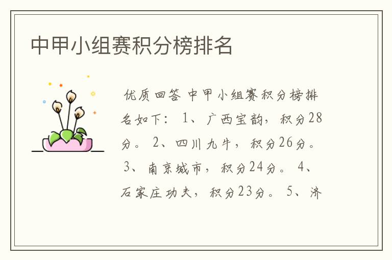 中甲小组赛积分榜排名