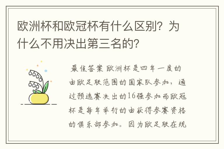 欧洲杯和欧冠杯有什么区别?为什么不用决出第三名的?