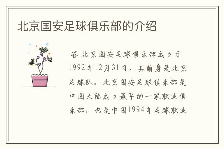 北京国安足球俱乐部的介绍