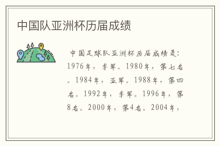 中国队亚洲杯历届成绩