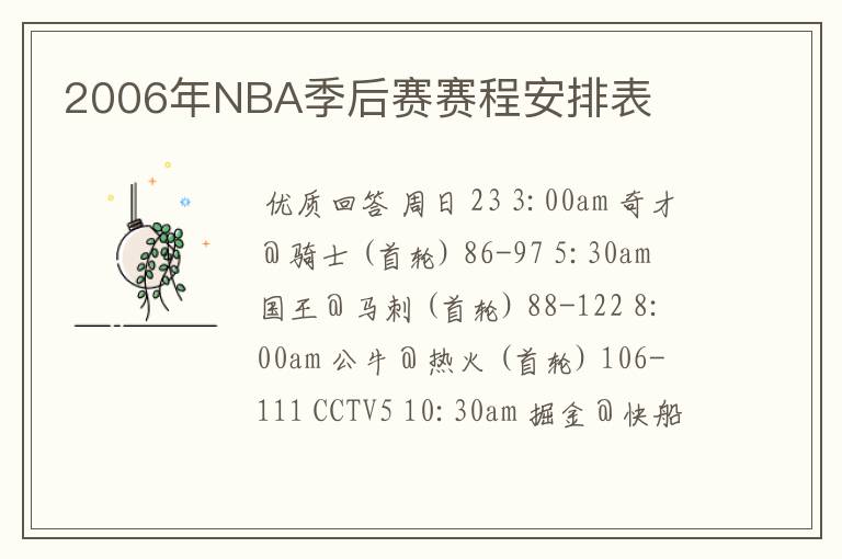 2006年NBA季后赛赛程安排表