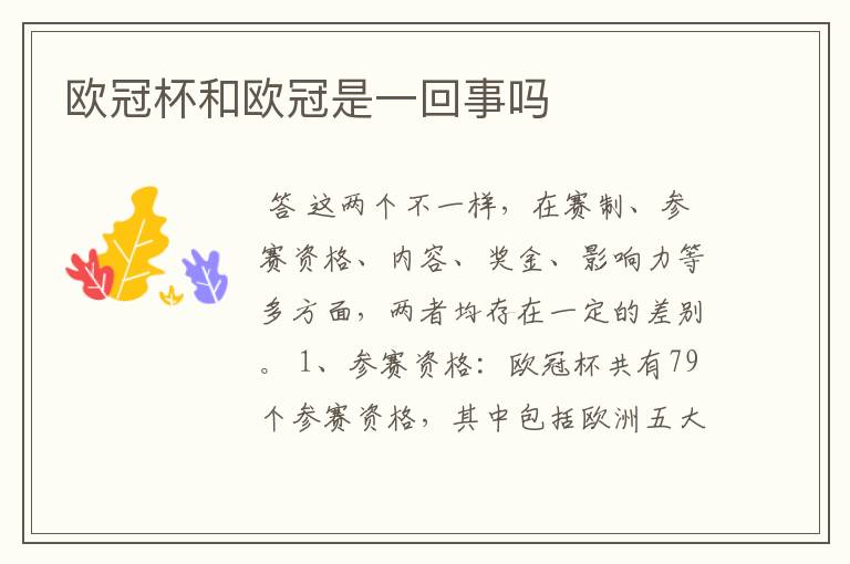 欧冠杯和欧冠是一回事吗