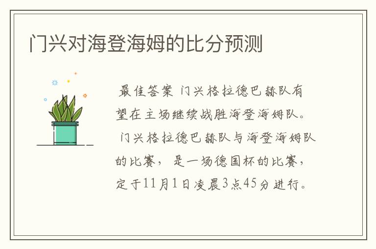 门兴对海登海姆的比分预测
