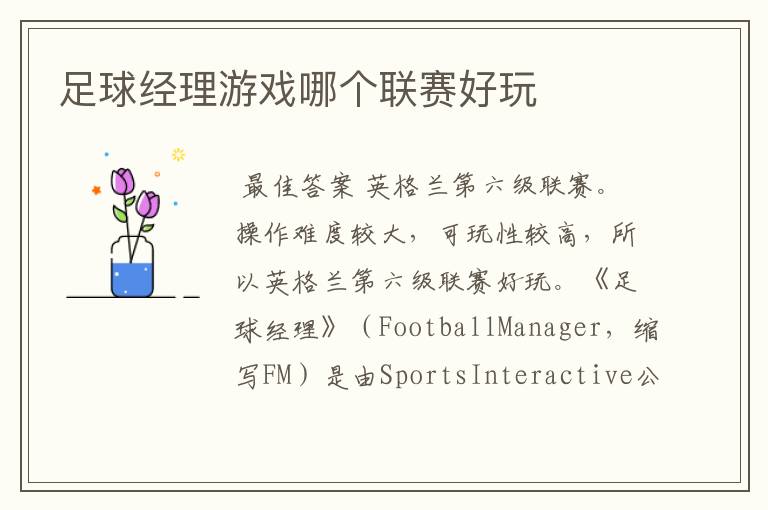 足球经理游戏哪个联赛好玩