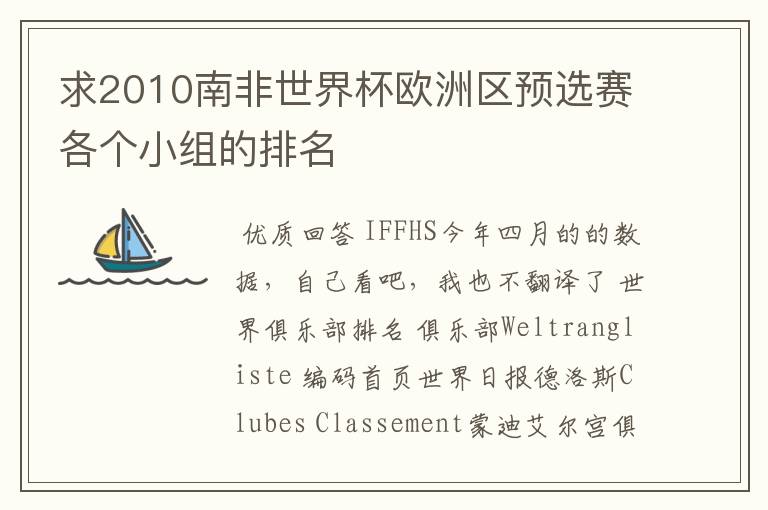 求2010南非世界杯欧洲区预选赛各个小组的排名