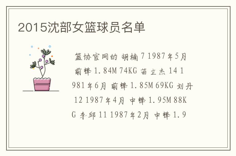 2015沈部女篮球员名单