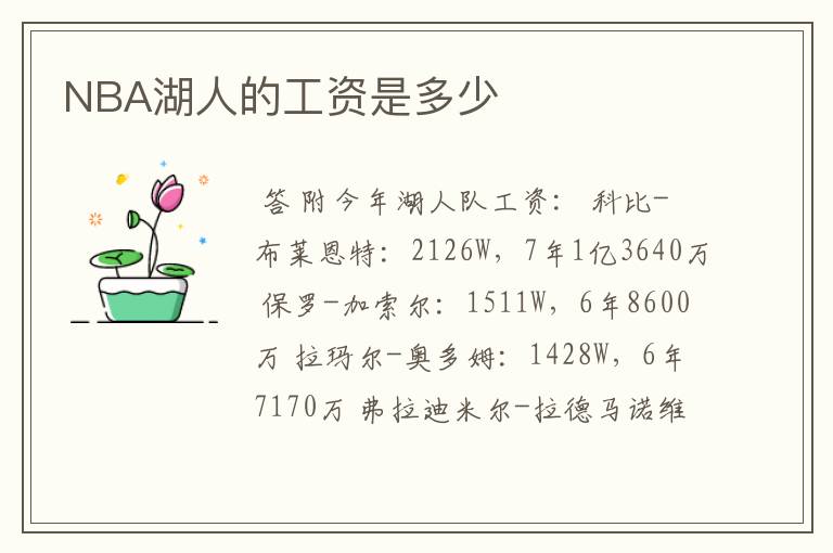 NBA湖人的工资是多少