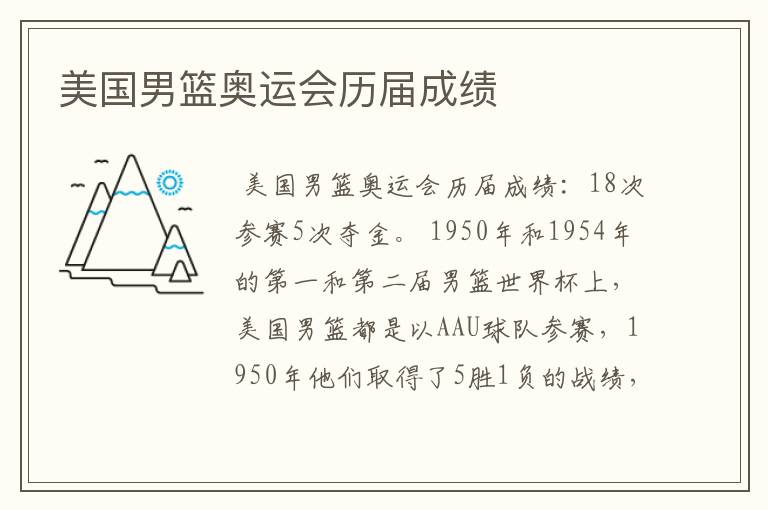 美国男篮奥运会历届成绩