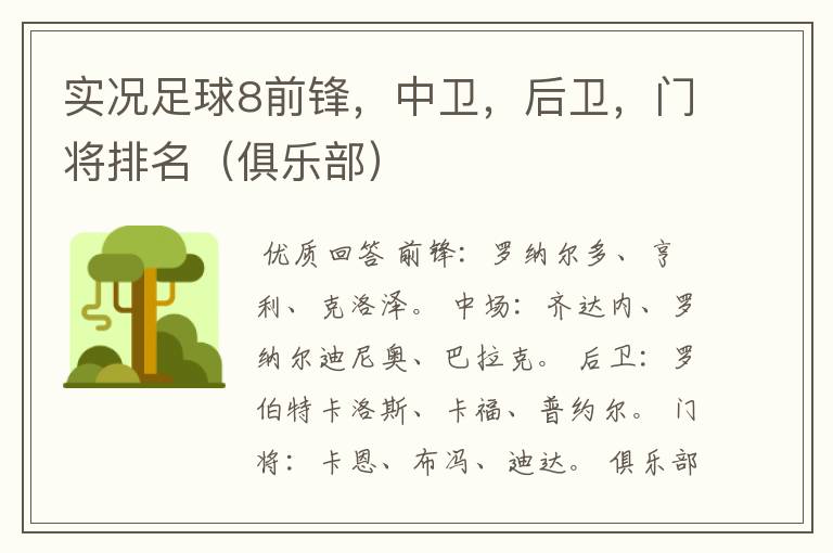 实况足球8前锋,中卫,后卫,门将排名(俱乐部)