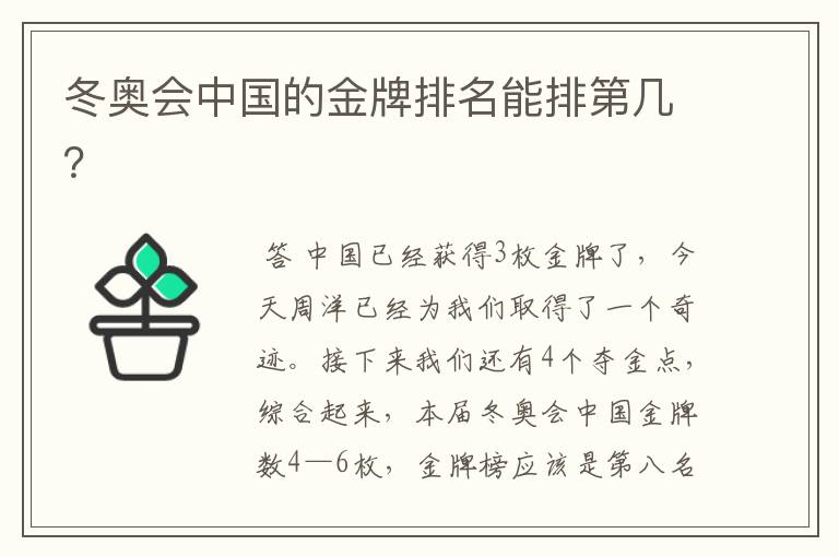 冬奥会中国的金牌排名能排第几?