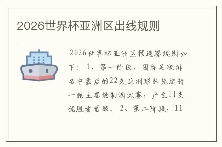 2026世界杯亚洲区出线规则