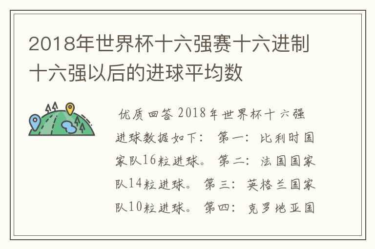 2018年世界杯十六强赛十六进制十六强以后的进球平均数