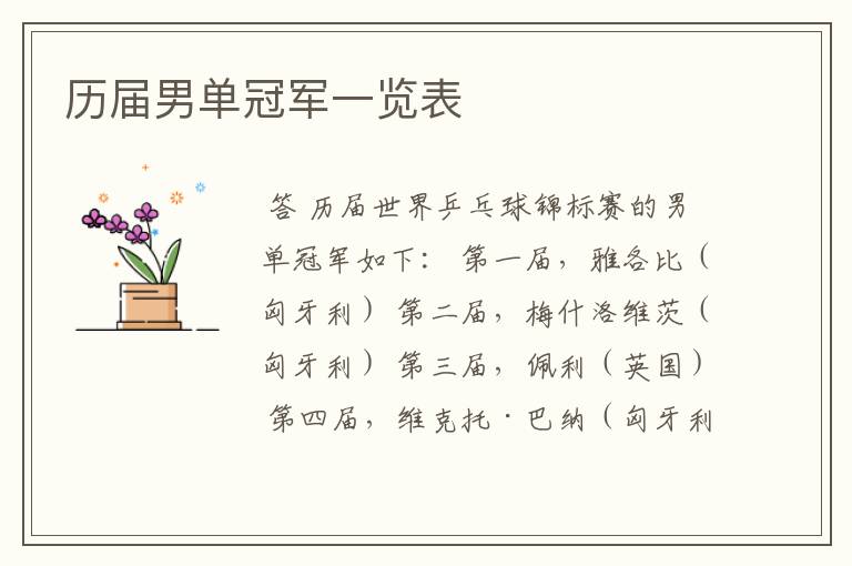 历届男单冠军一览表