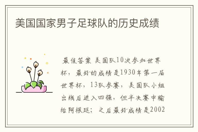 美国国家男子足球队的历史成绩