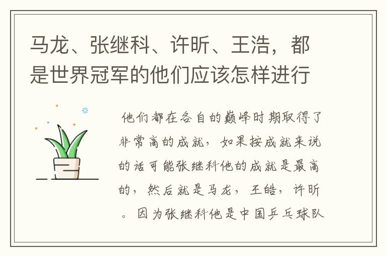 马龙、张继科、许昕、王浩,都是世界冠军的他们应该怎样进行实力上的排序?