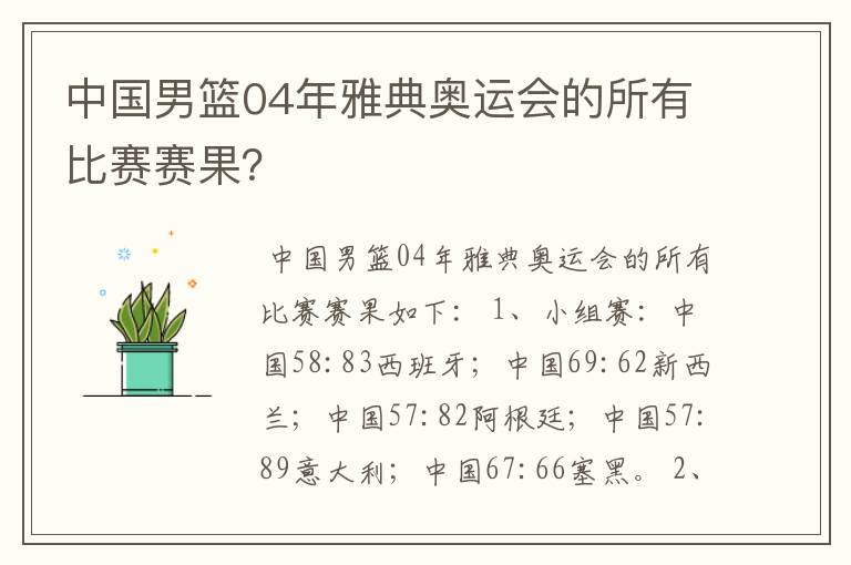 中国男篮04年雅典奥运会的所有比赛赛果?