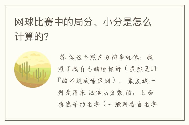 网球比赛中的局分、小分是怎么计算的？