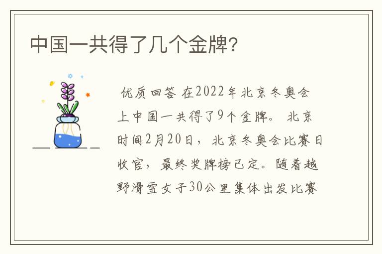 中国一共得了几个金牌?