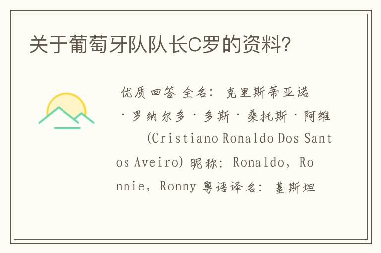 关于葡萄牙队队长C罗的资料?
