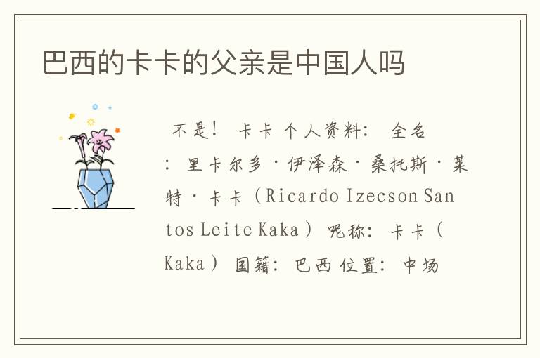 巴西的卡卡的父亲是中国人吗
