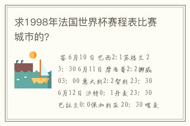 求1998年法国世界杯赛程表比赛城市的?