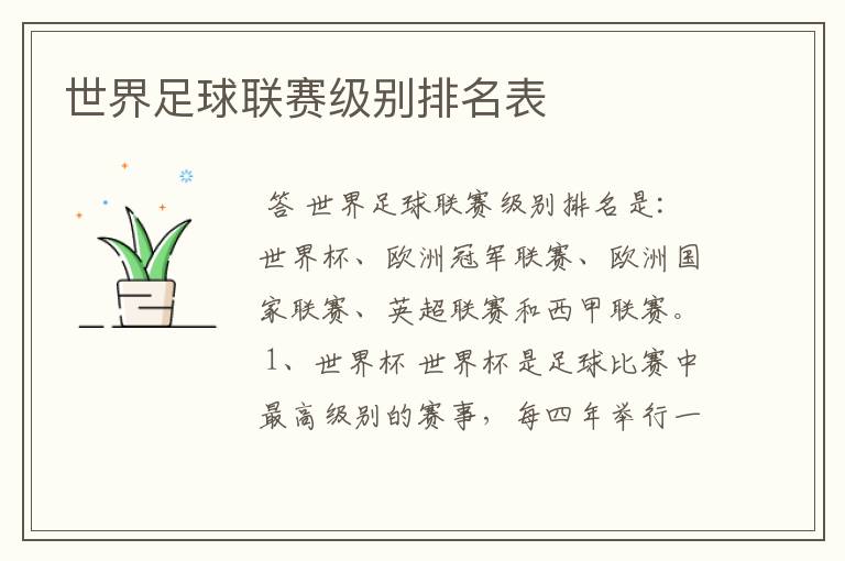 世界足球联赛级别排名表