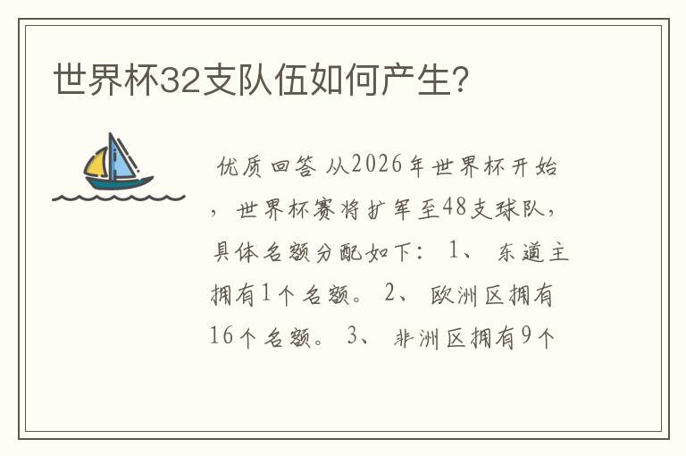 世界杯32支队伍如何产生?