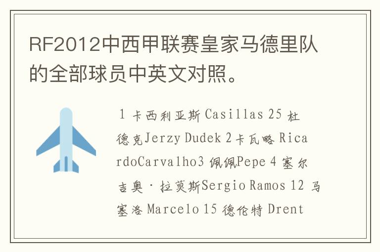 RF2012中西甲联赛皇家马德里队的全部球员中英文对照。