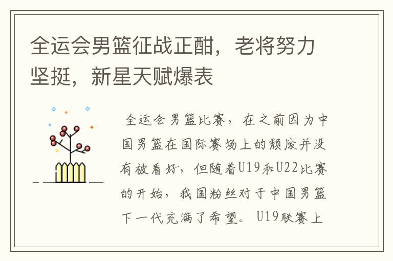 全运会男篮征战正酣,老将努力坚挺,新星天赋爆表