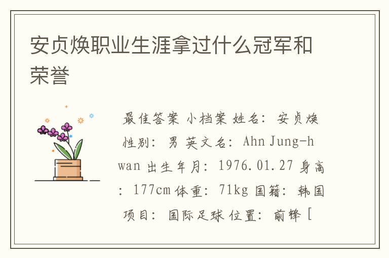 安贞焕职业生涯拿过什么冠军和荣誉