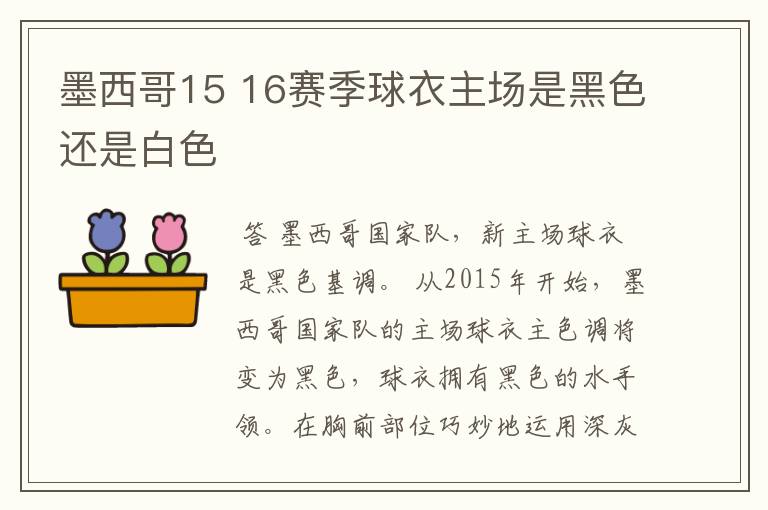 墨西哥15 16赛季球衣主场是黑色还是白色