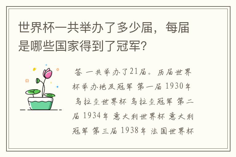 世界杯一共举办了多少届,每届是哪些国家得到了冠军?
