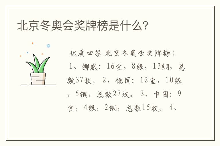 北京冬奥会奖牌榜是什么?