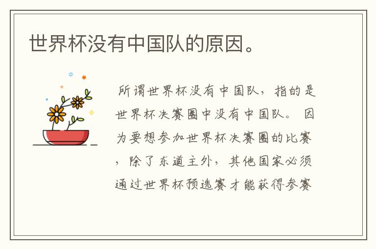 世界杯没有中国队的原因。
