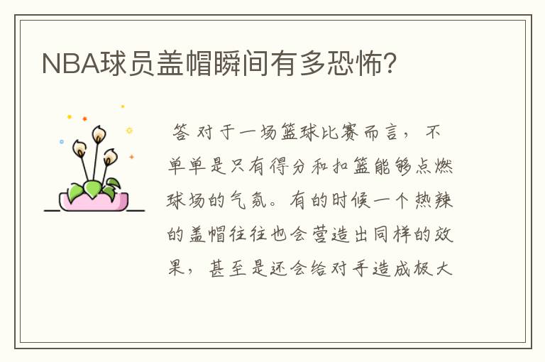 NBA球员盖帽瞬间有多恐怖?