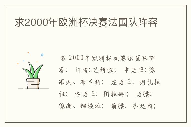 求2000年欧洲杯决赛法国队阵容