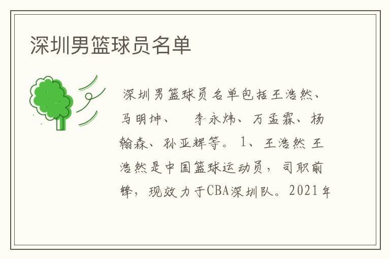 深圳男篮球员名单