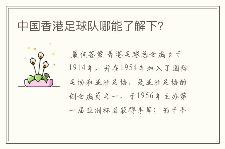 中国香港足球队哪能了解下?